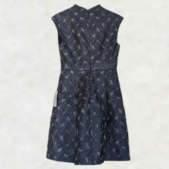 Halston Gray Blue Metallic Tailored Sleeveless Fit Flare Mini Dress V Neck- sz 0 - Picture 3 of 10